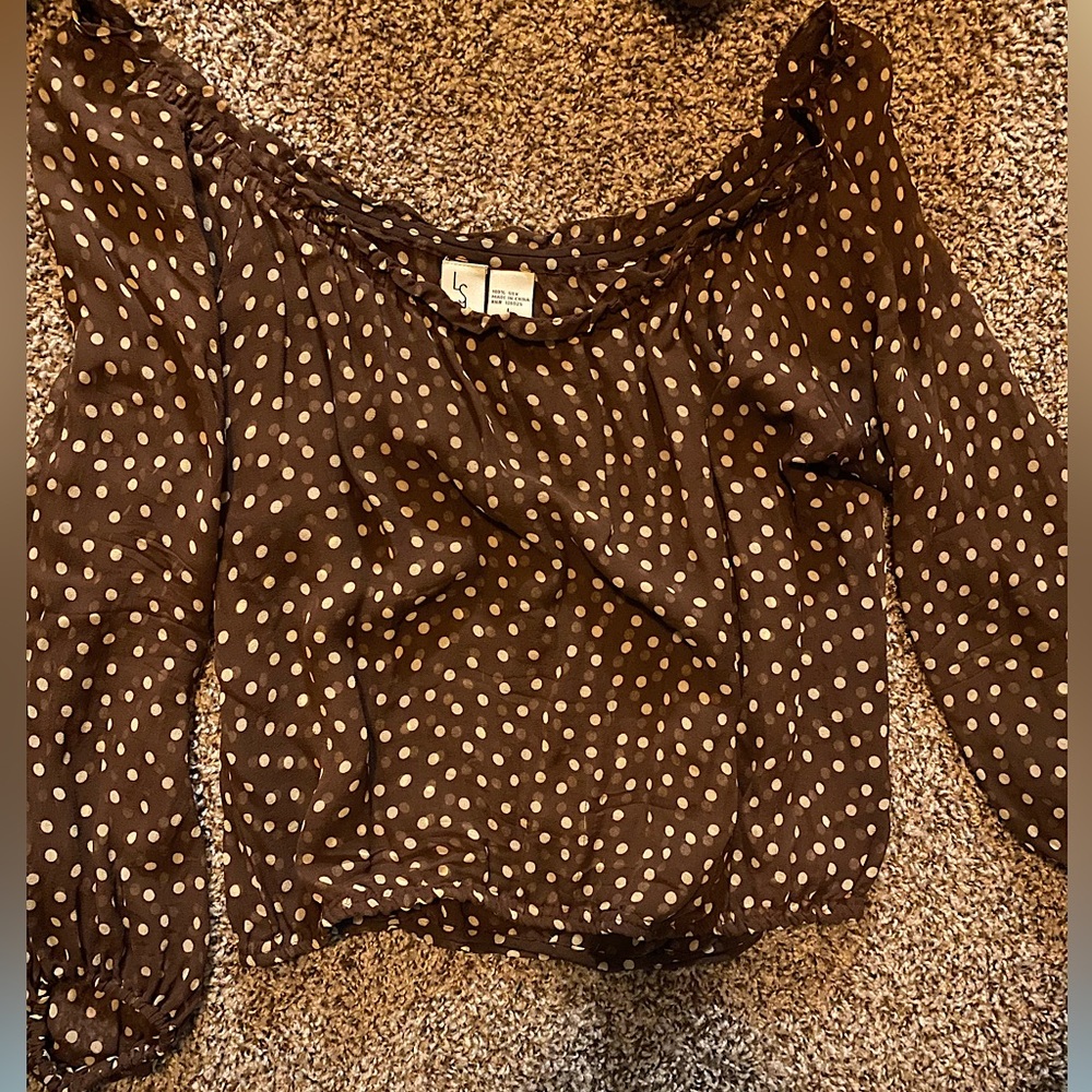 90s brown silk off the shoulder top